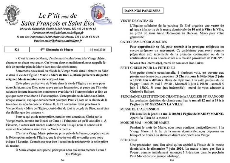Cliquez pour agrandir : P'tit Mot des Mothées de la paroisse Saint Eloi Saint François
