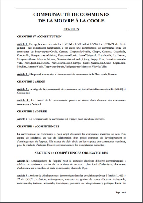 Statuts de la CC de la Moivre à la Coole